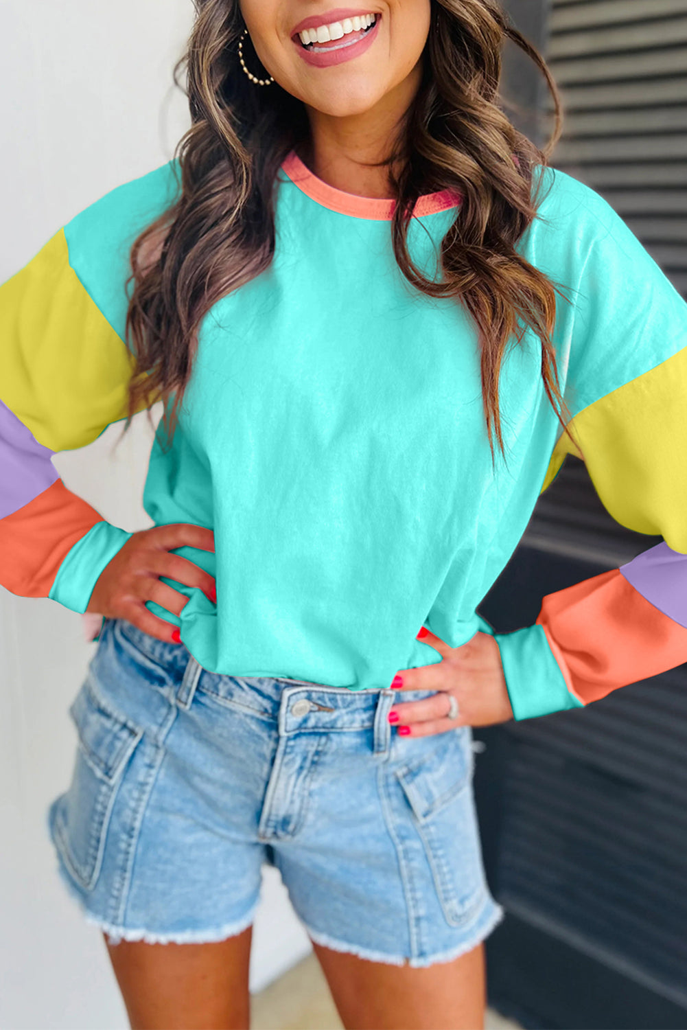 Light Blue Colorblock Top