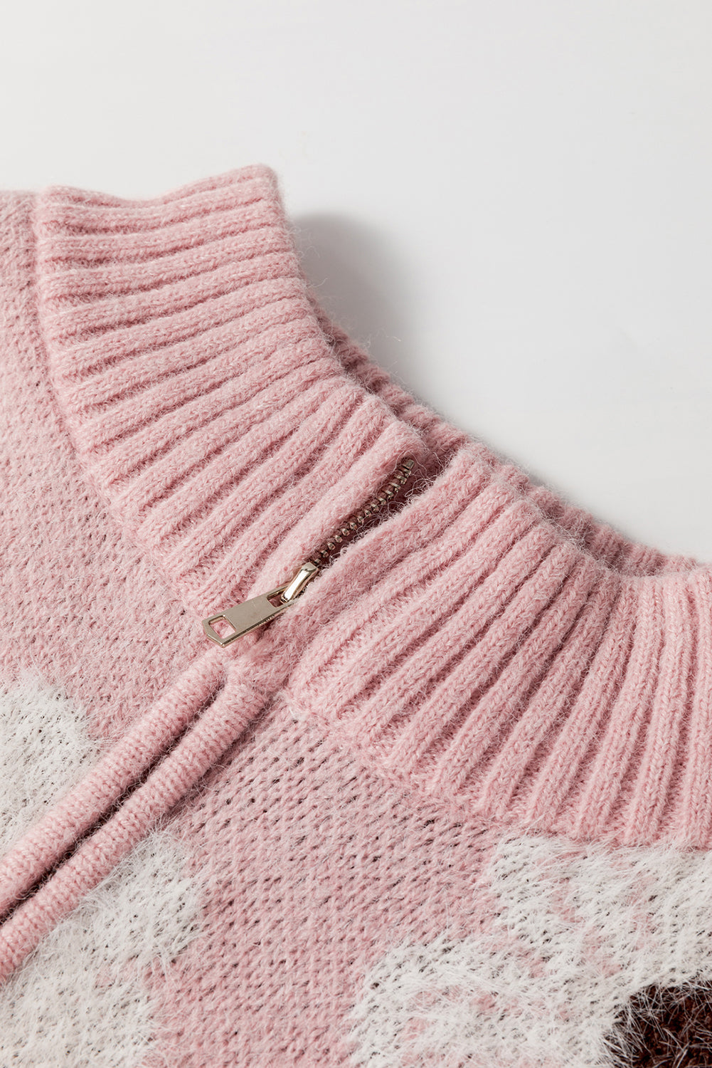 Pink Floral Pattern Half Zip Sweater