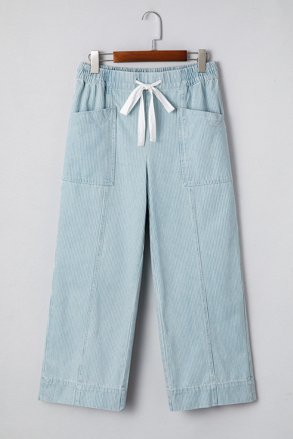 Blue Stripe Mid Rise Drawstring Jeans
