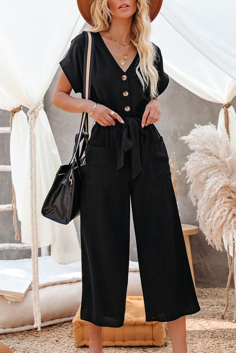 Black Wide Leg Pocketed Jumpsuit