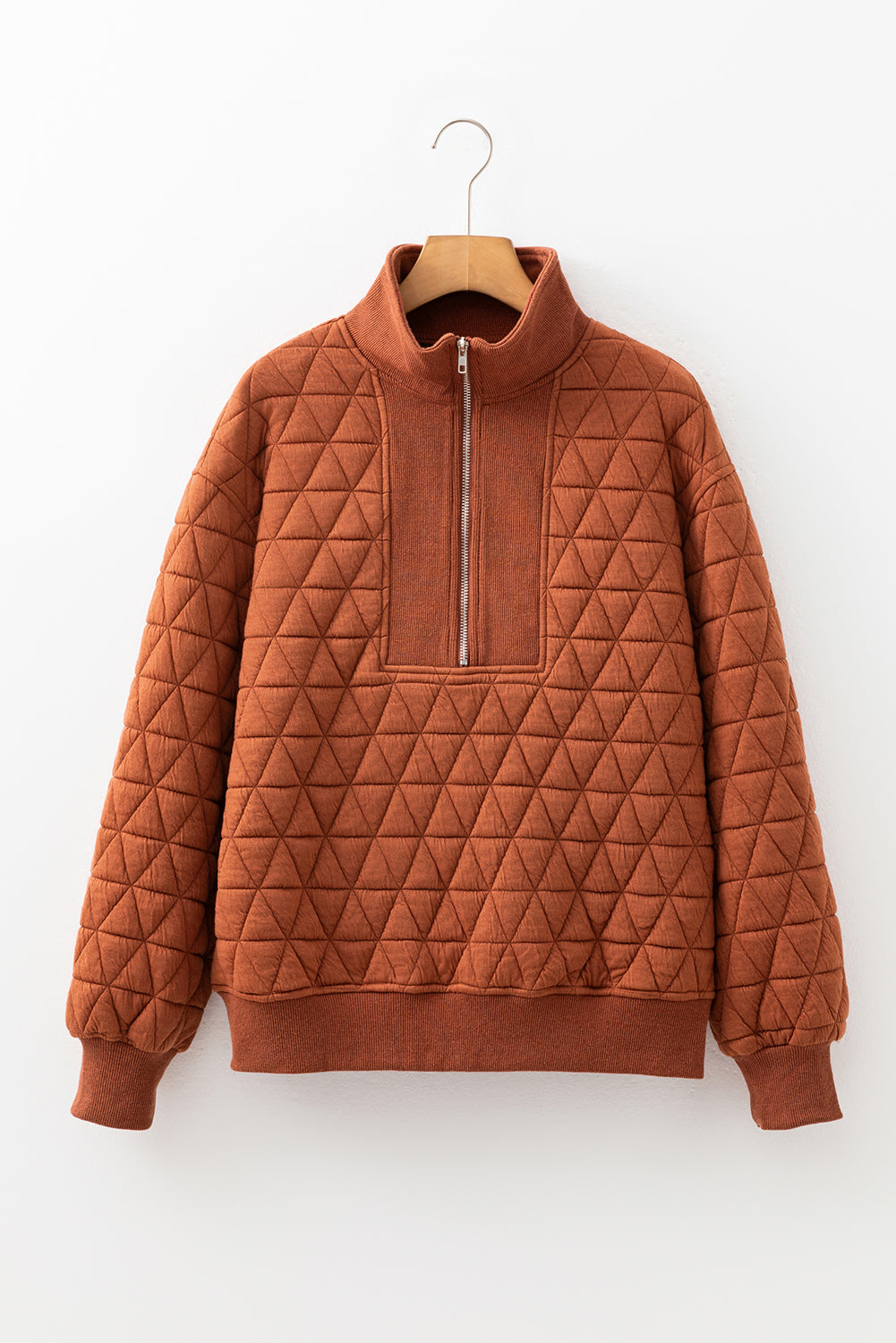 Quilted Half Zipped Loose Sweatshirt