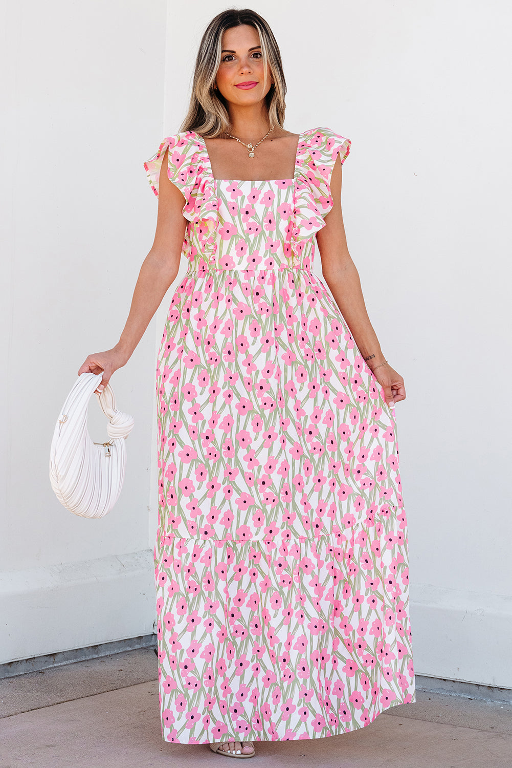 Pink Floral Print Maxi Dress