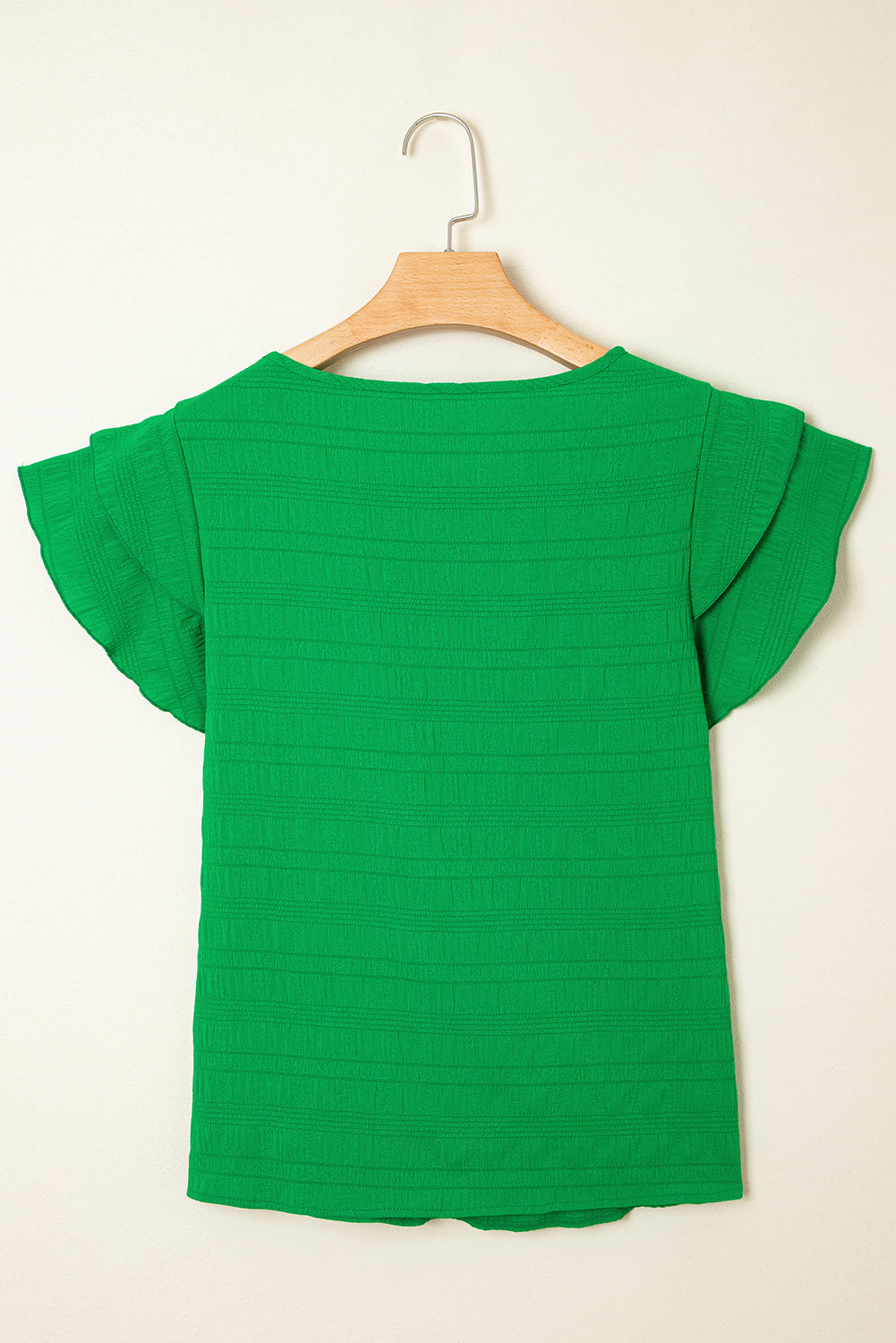 Dark Green Textured Ruffled Top