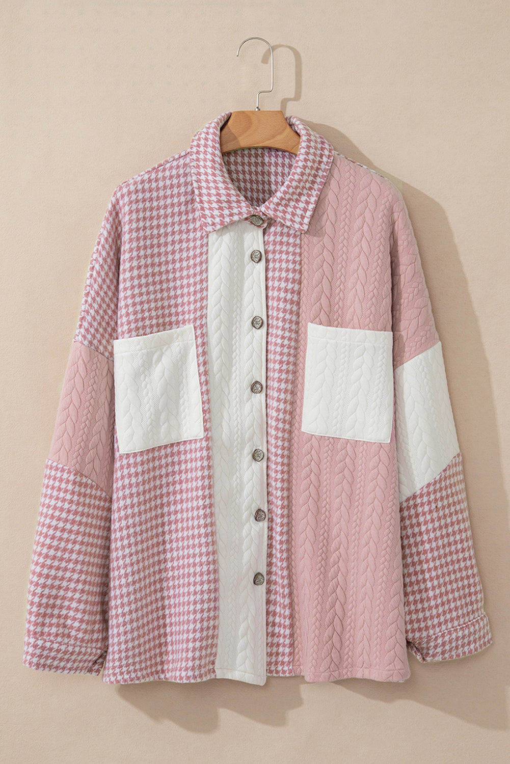 Pink Houndstooth Shacket