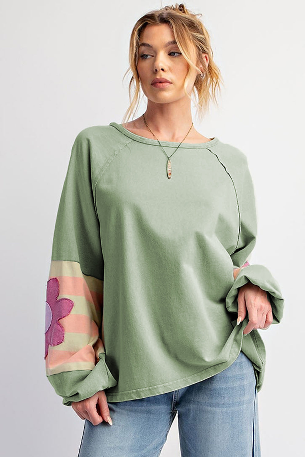 Smoke Green Flower Oversized Top