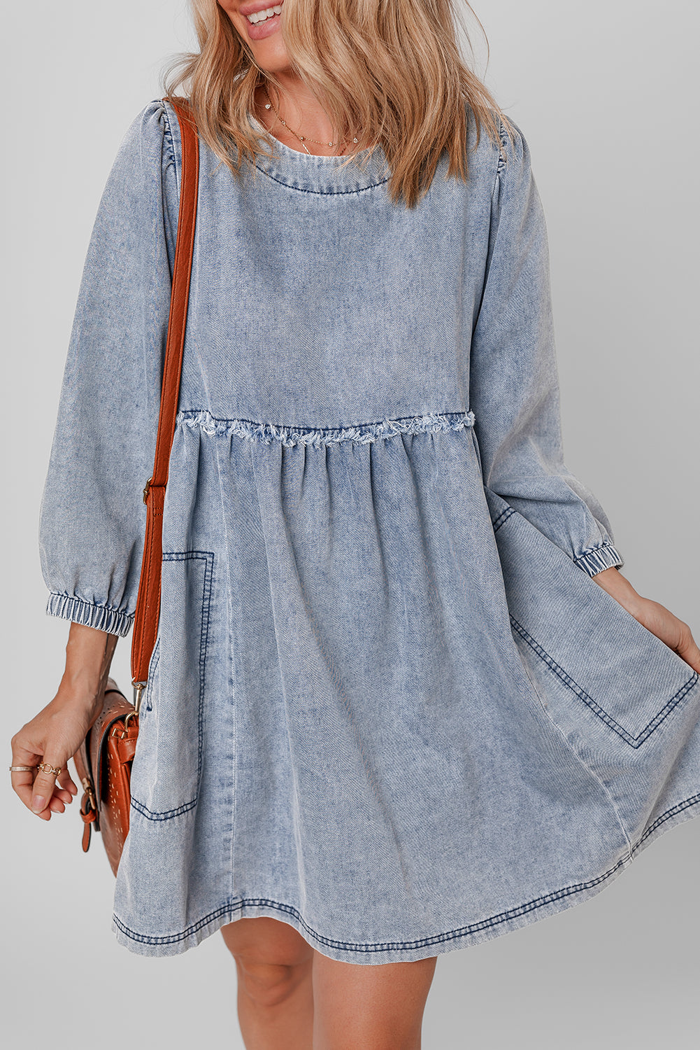 Blue Light Wash Loose Fit Denim Mini Dress