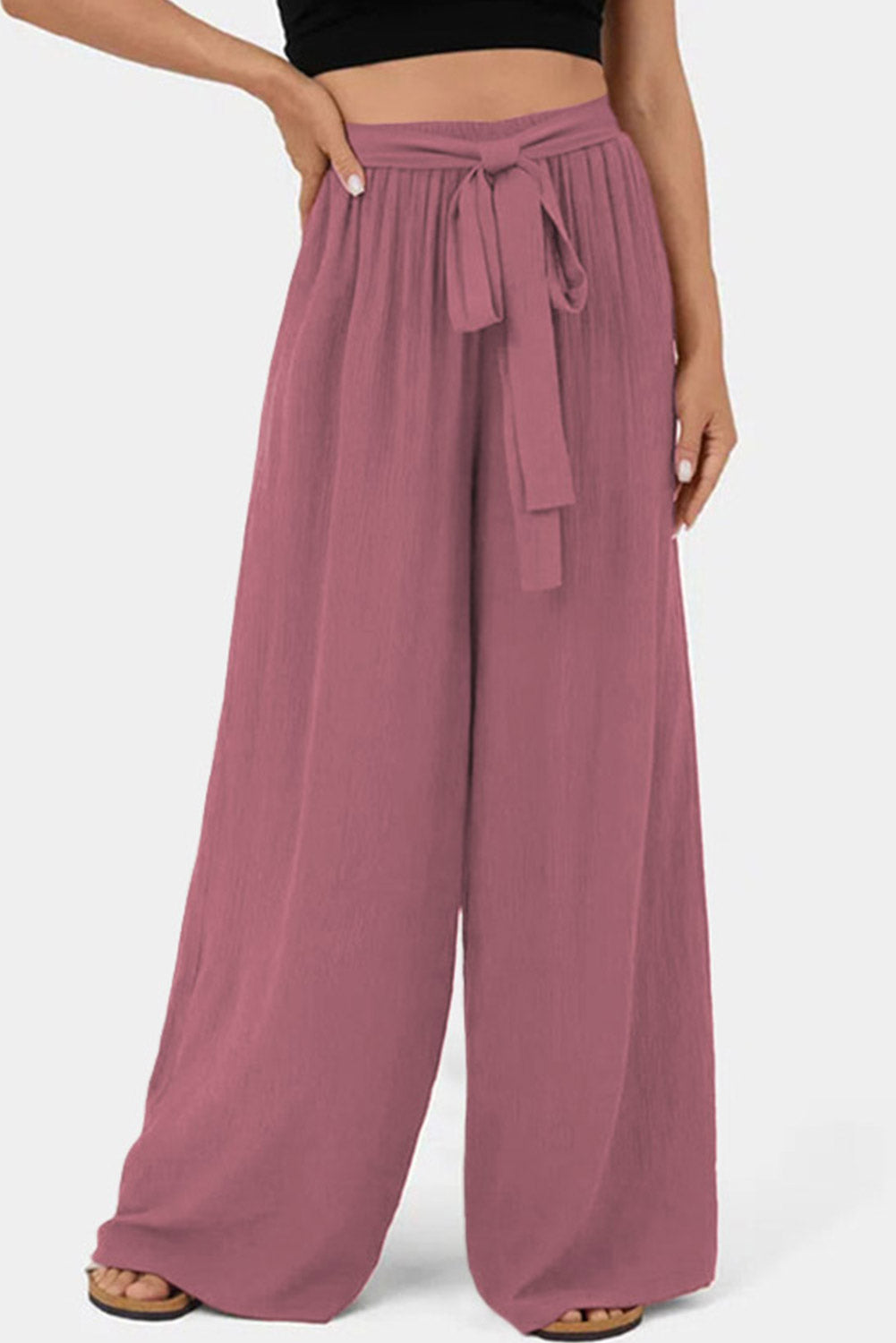 Rose Tan High Waisted Wide Leg Flowy Pants