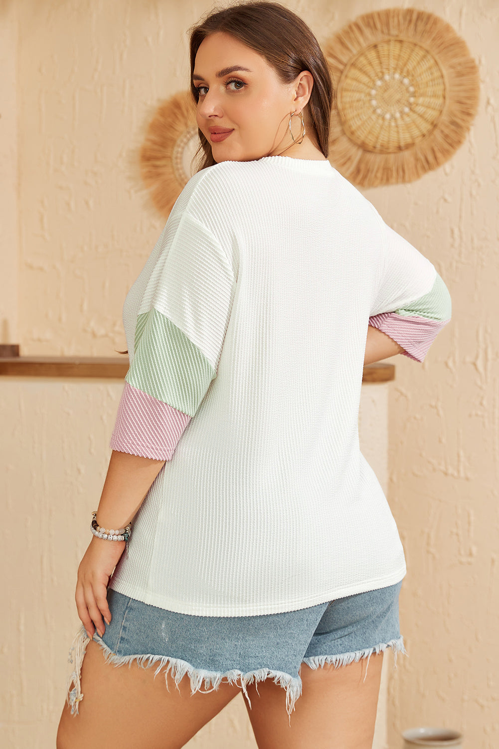White Textured Colorblock Shirt