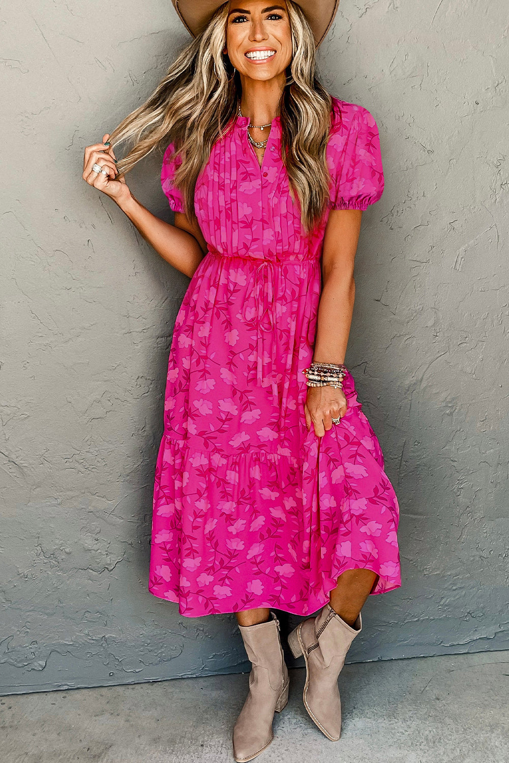 Rose Red Floral Midi Dress