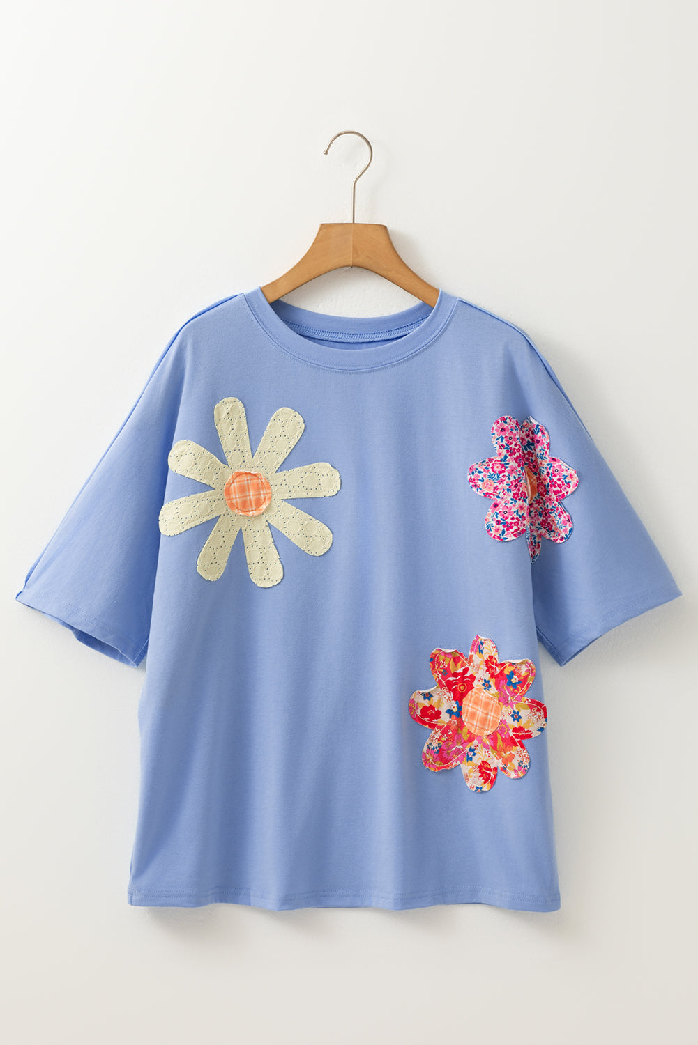 Sky Blue Flower Crew Neck Tee