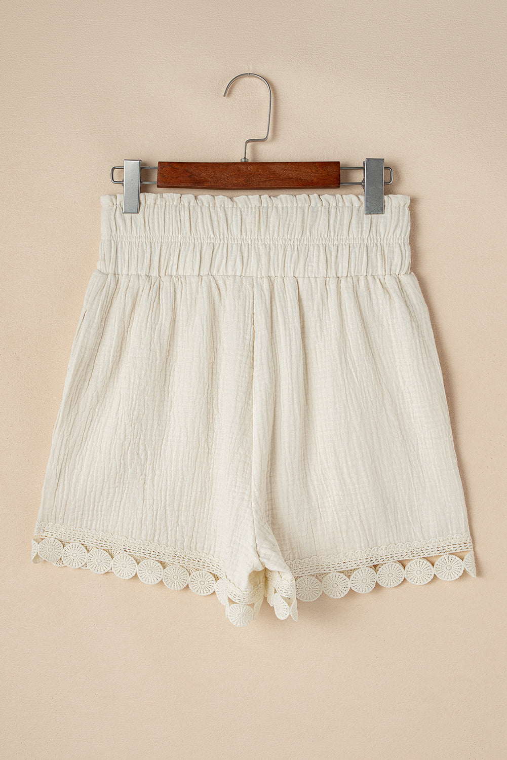 Apricot Textured Lace Hem Shorts
