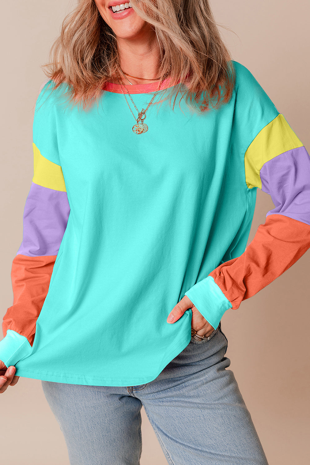 Light Blue Colorblock Top
