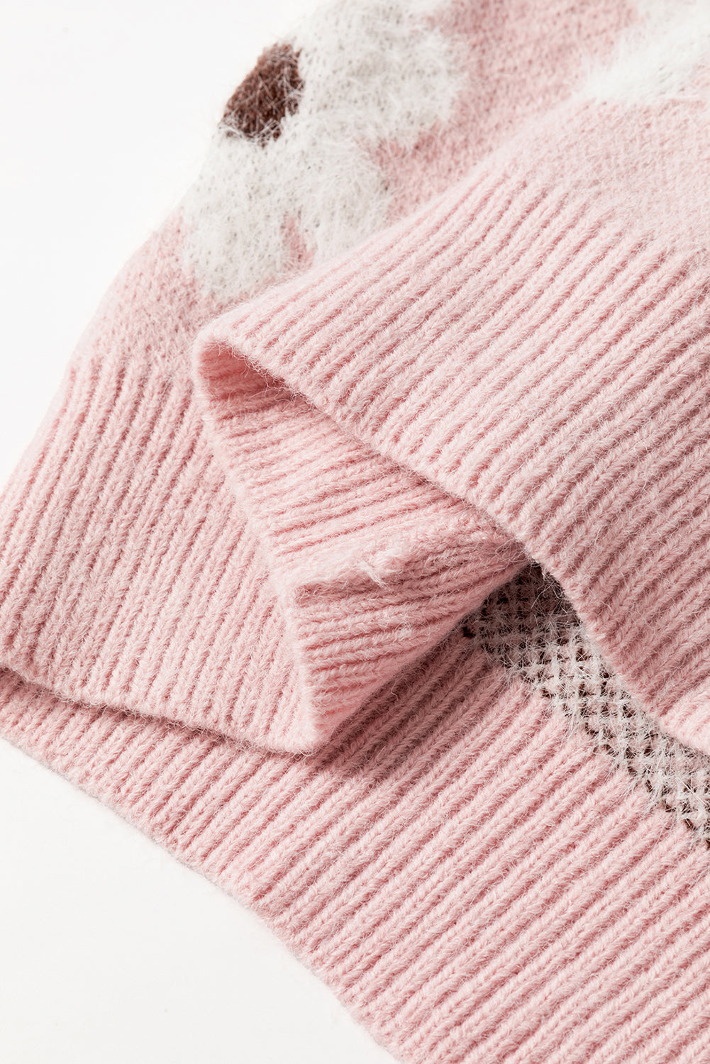 Pink Floral Pattern Half Zip Sweater