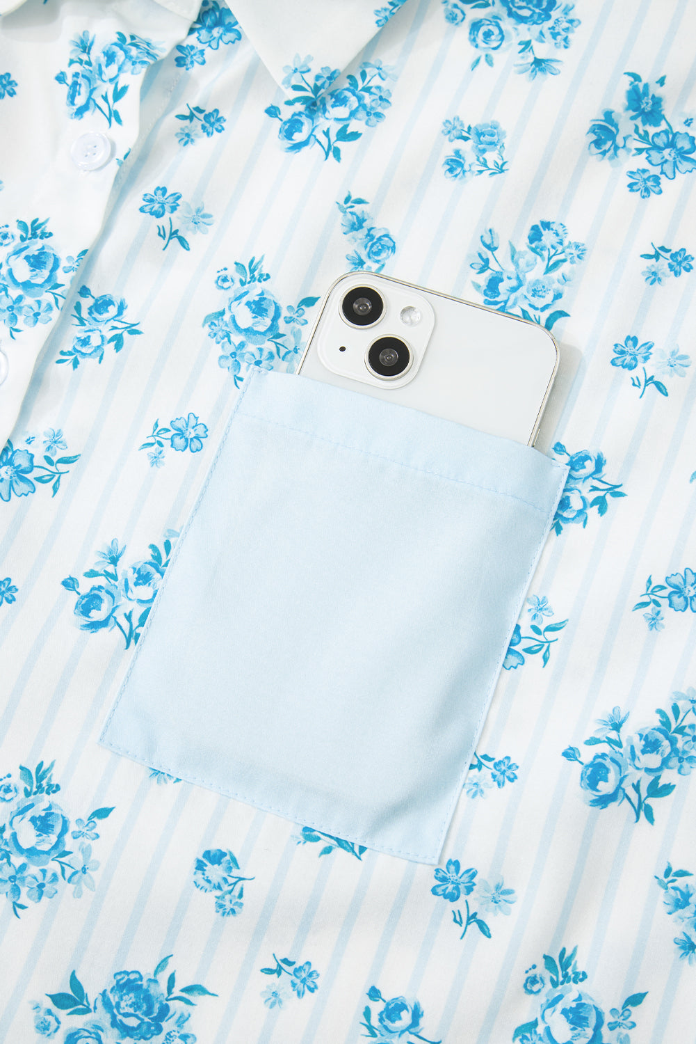Sky Blue Floral Shirt and Shorts Set