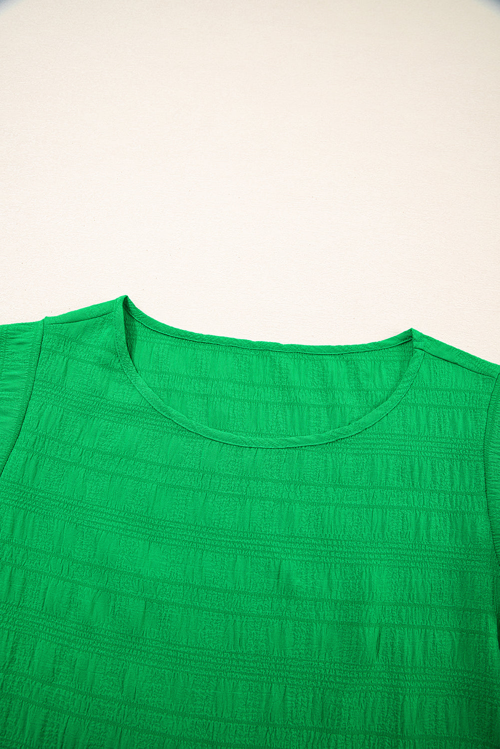 Dark Green Textured Ruffled Top