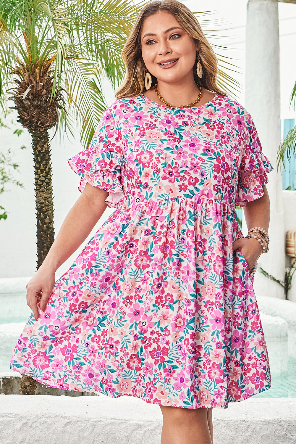 White Floral Print Flare Dress