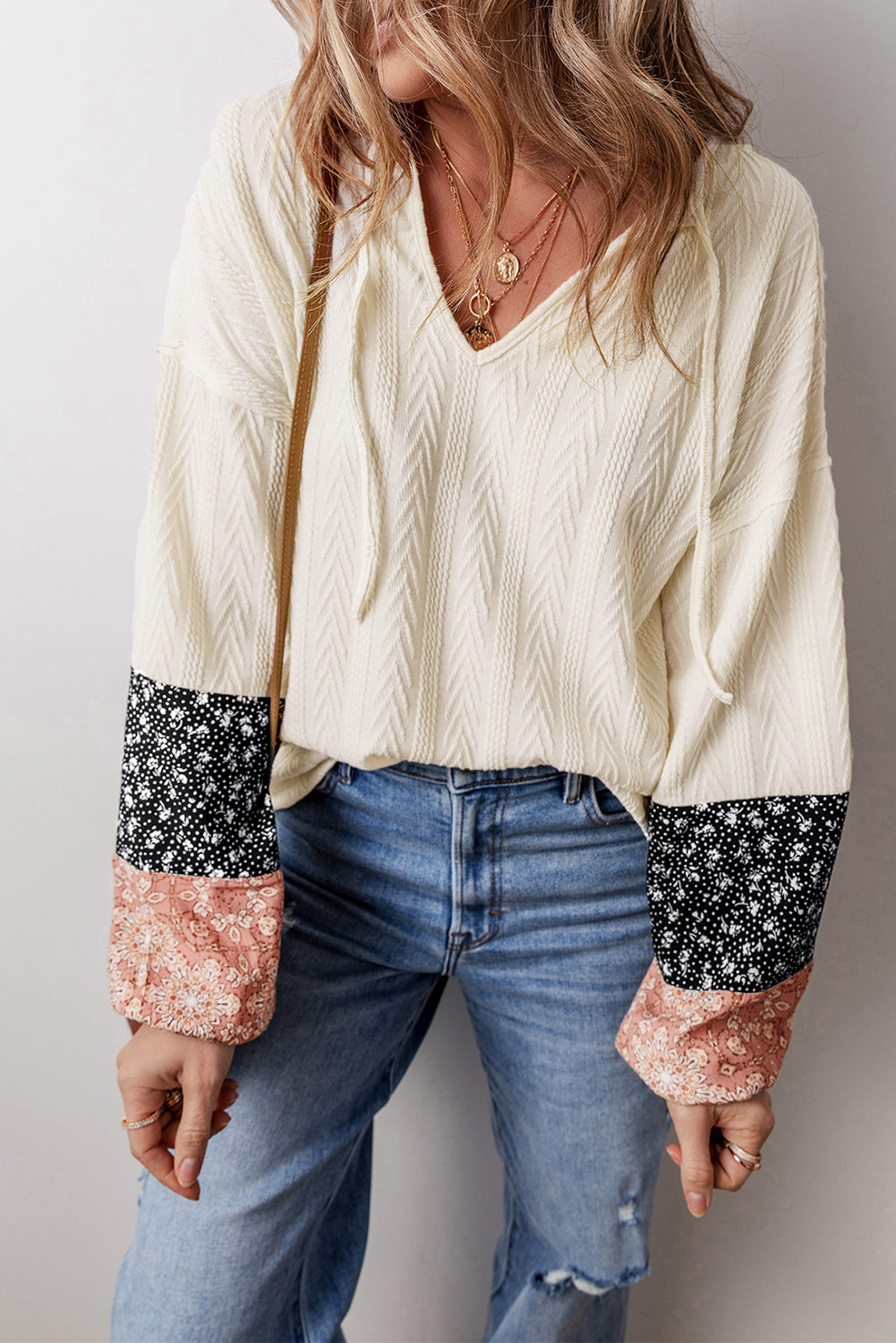 Beige Floral Patchwork Blouse