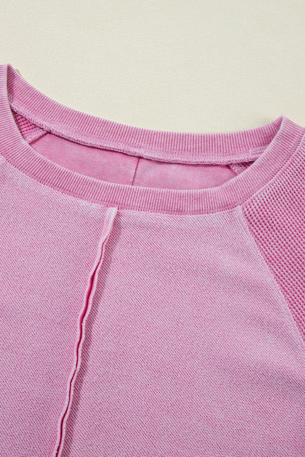 Pink Waffle Knit Patchwork Sweatshirt