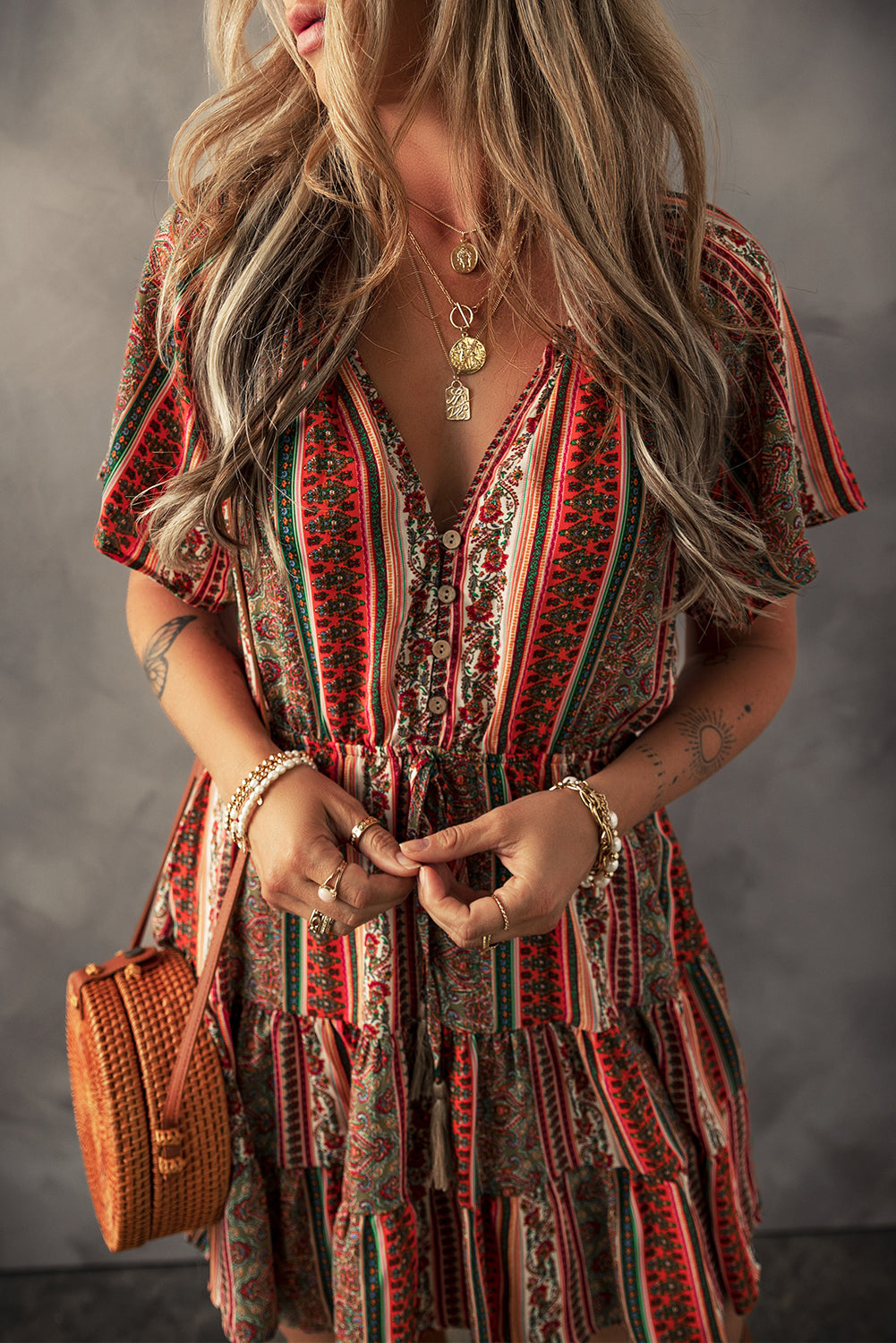 Red Bohemian Tiered Dress