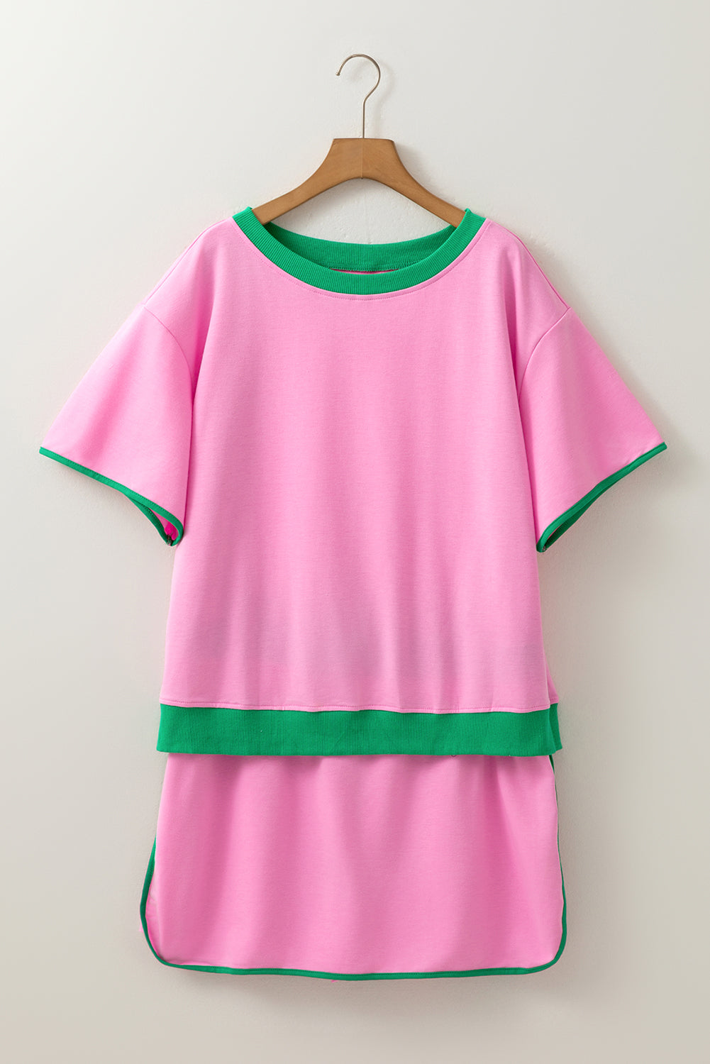 Pink & Green Trim Shirt and Skirt Set