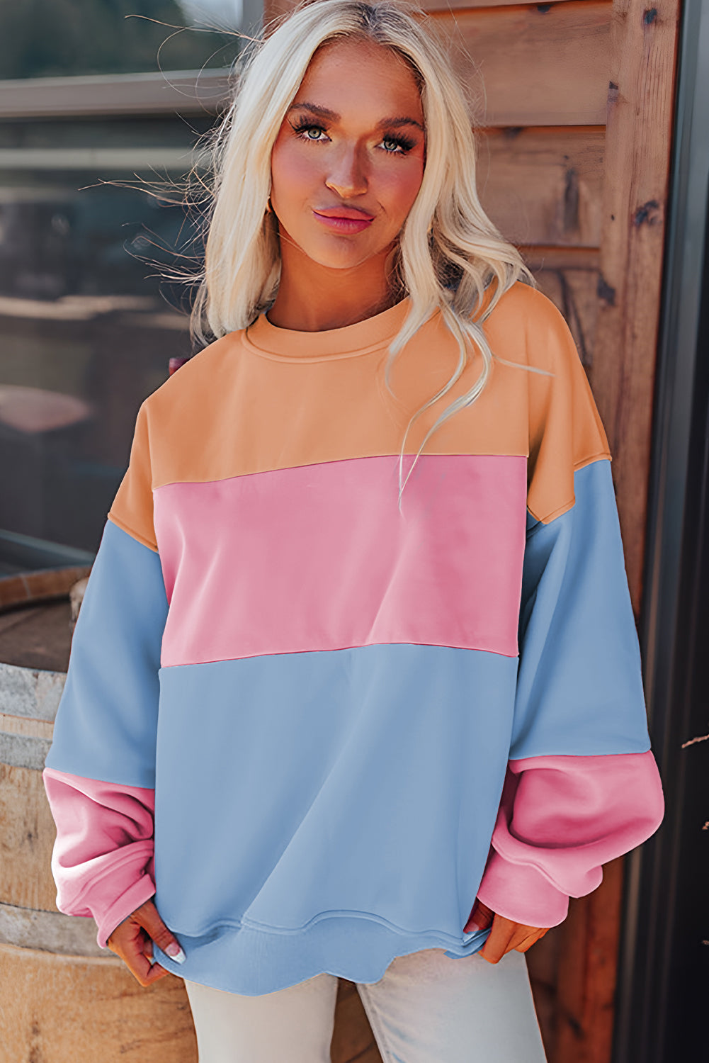 Sky Blue Colorblock Sweatshirt