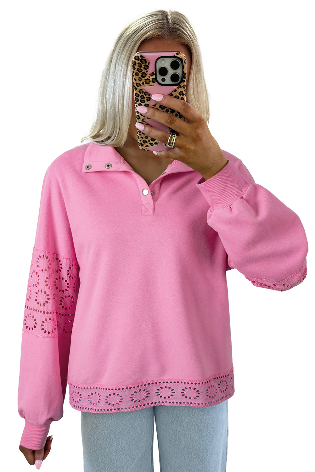 Embroidered Flower Pullover Sweatshirt