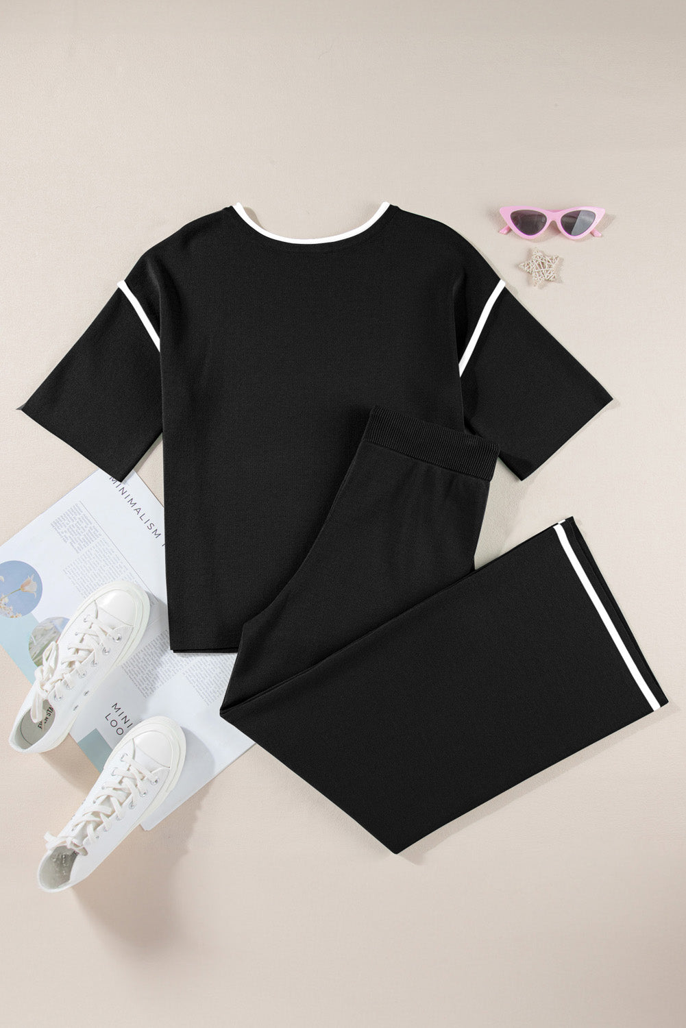 Black Contrast 2pcs Sweater Set