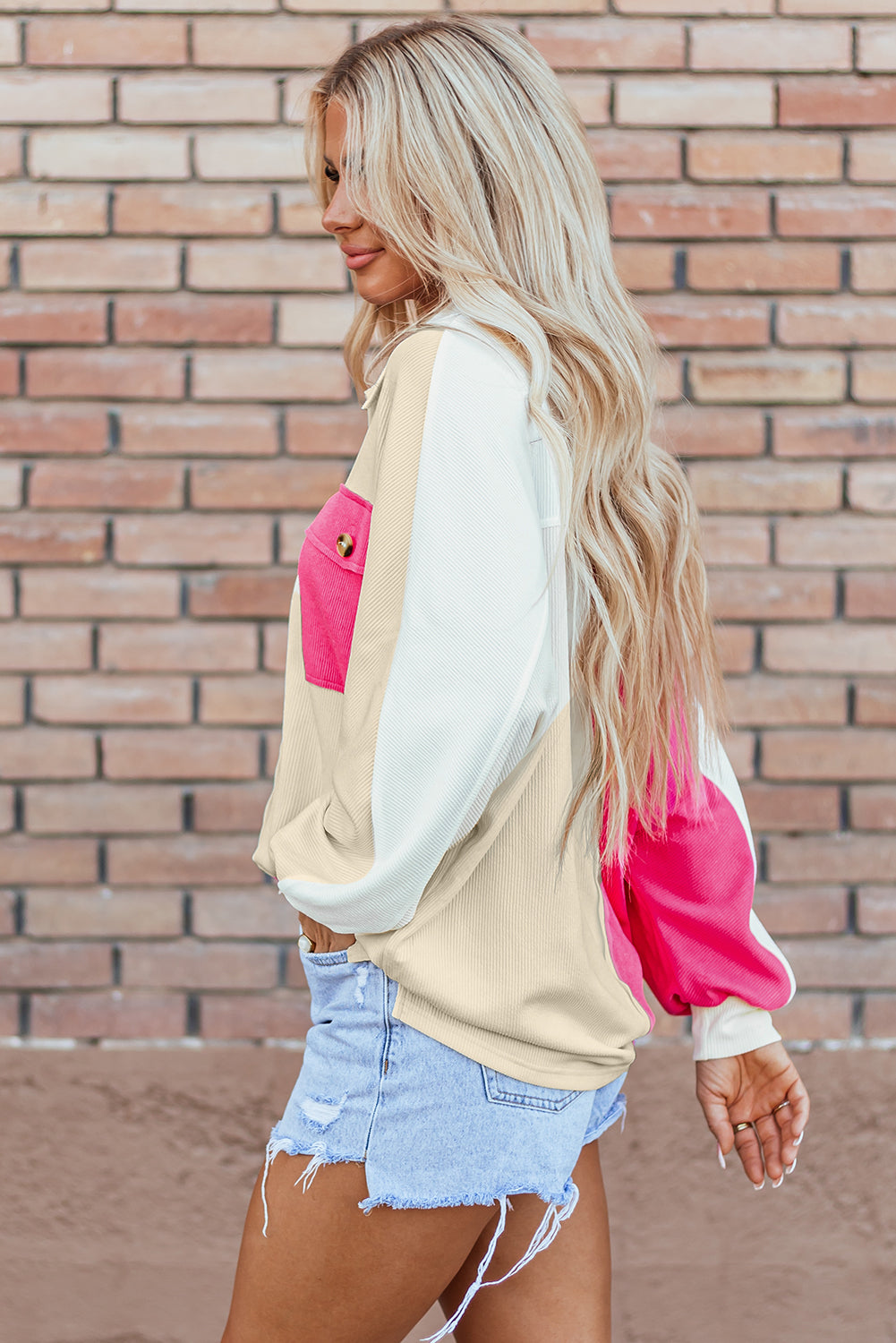 Rose Red Colorblock Oversized Sweatshirt