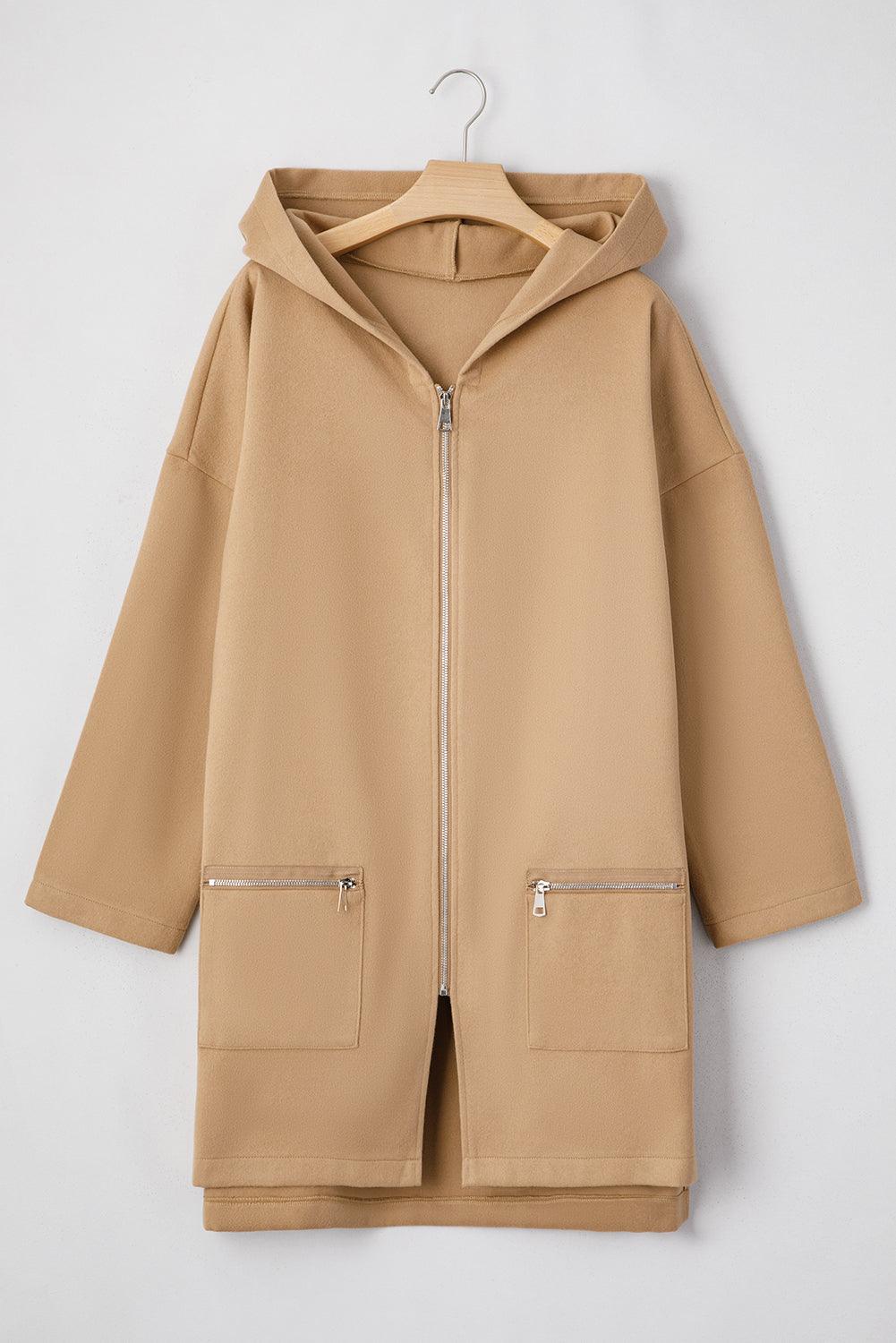 Beige Casual Zip up Coat