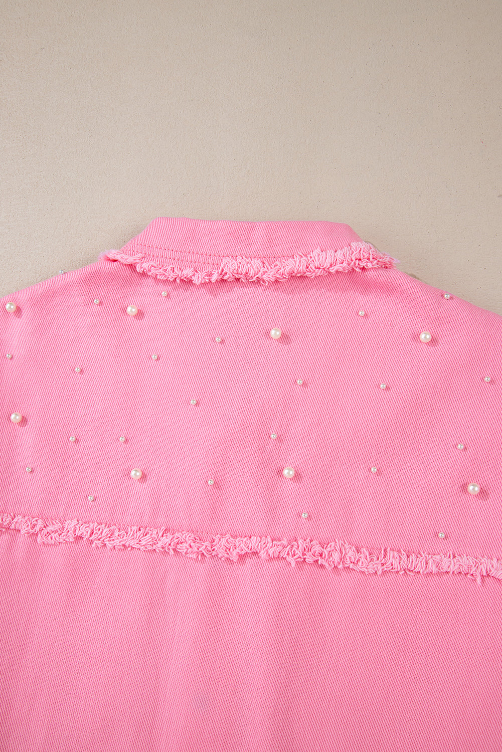 Pearl Beaded Button Up Denim Jacket