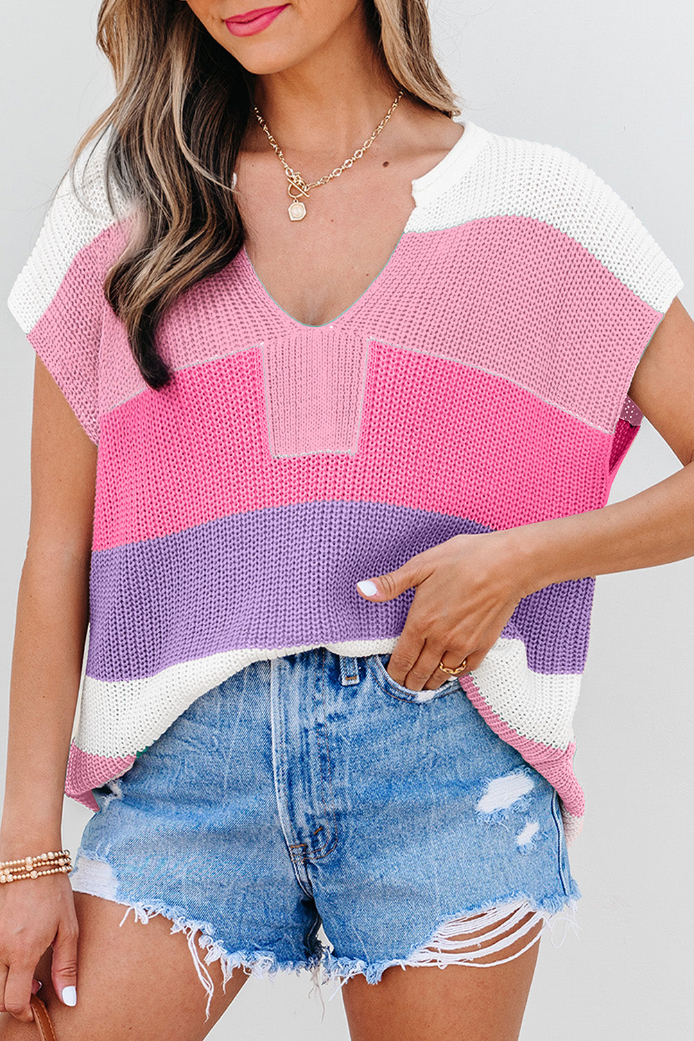 Pink Color Block Sweater Shirt