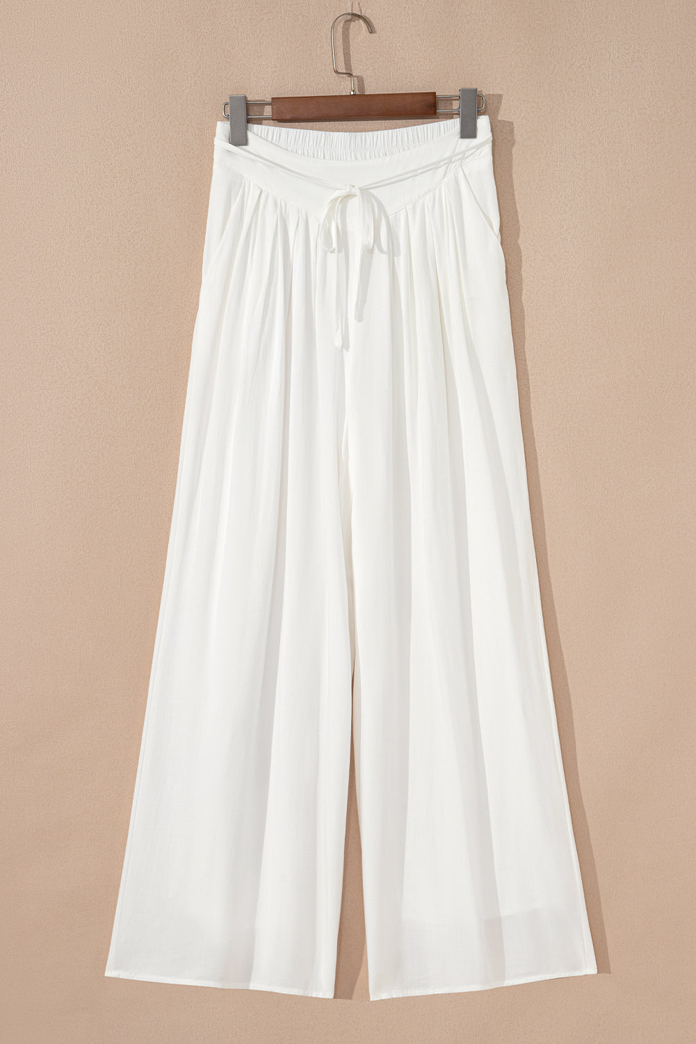 White Pleated Wide Leg Pants