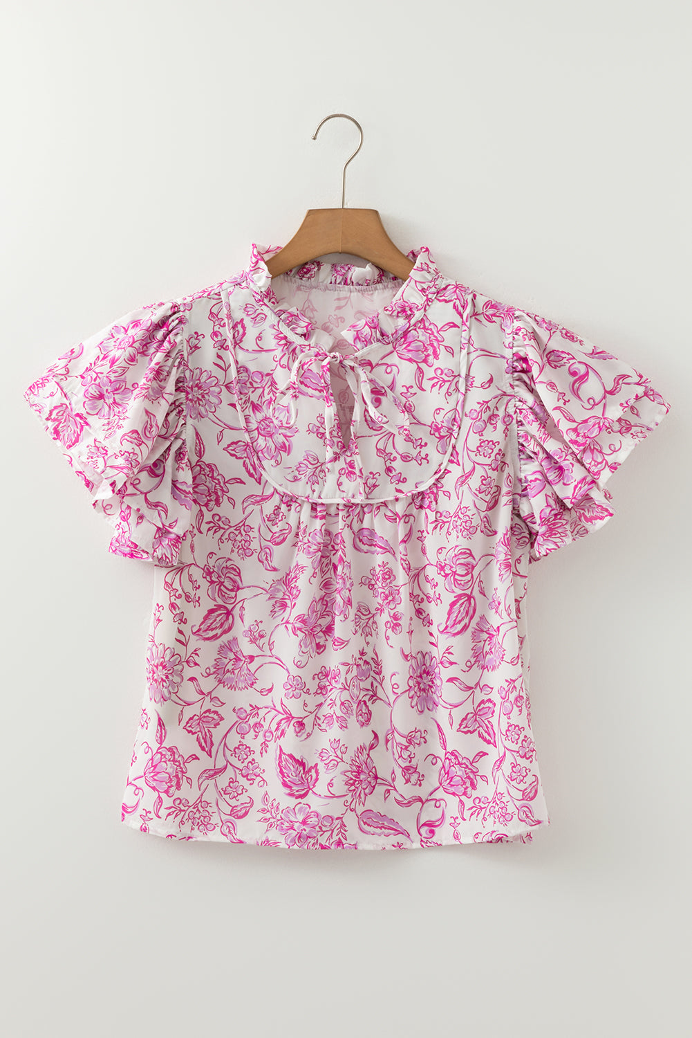 Pink Floral Ruffle Blouse