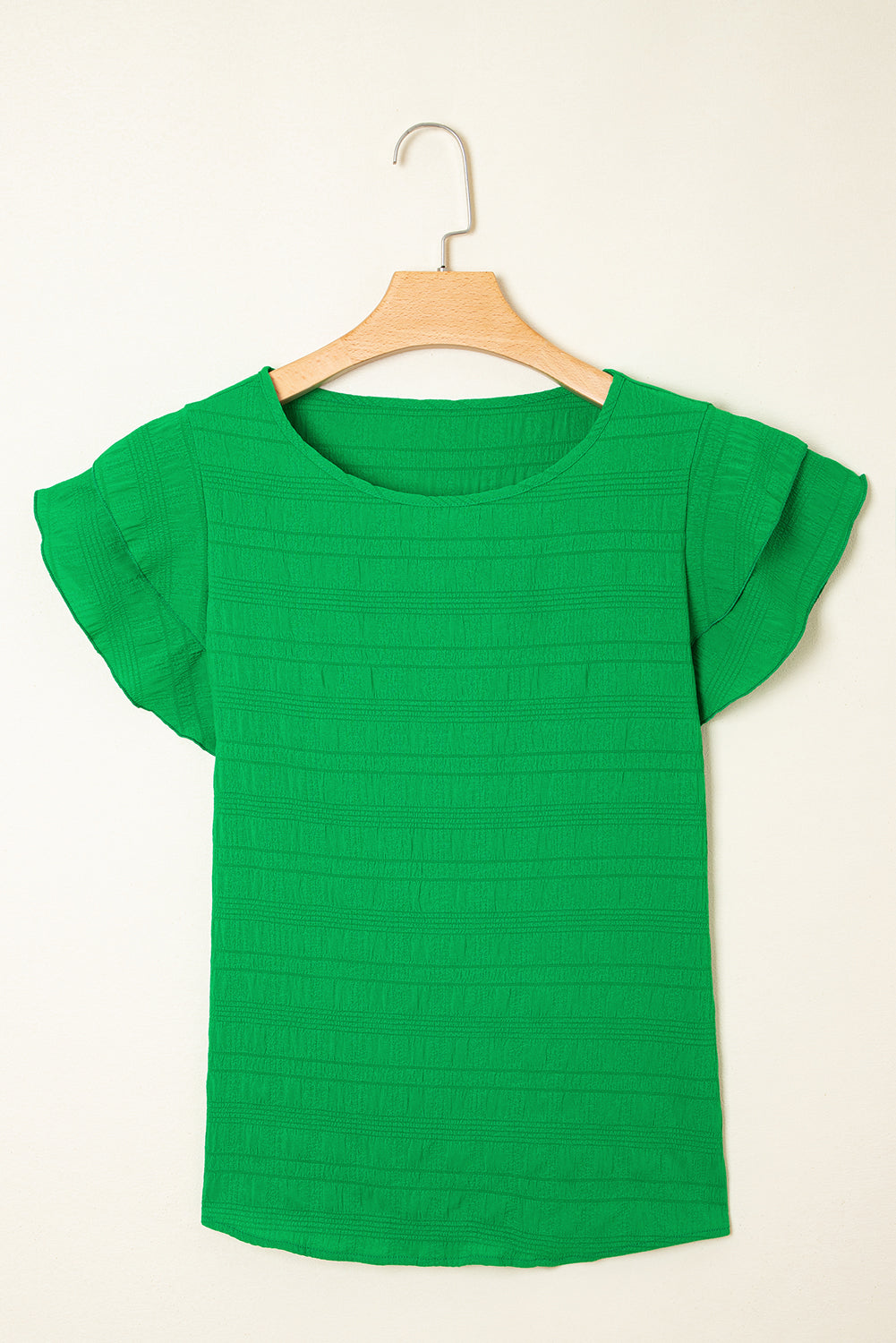 Dark Green Textured Ruffled Top