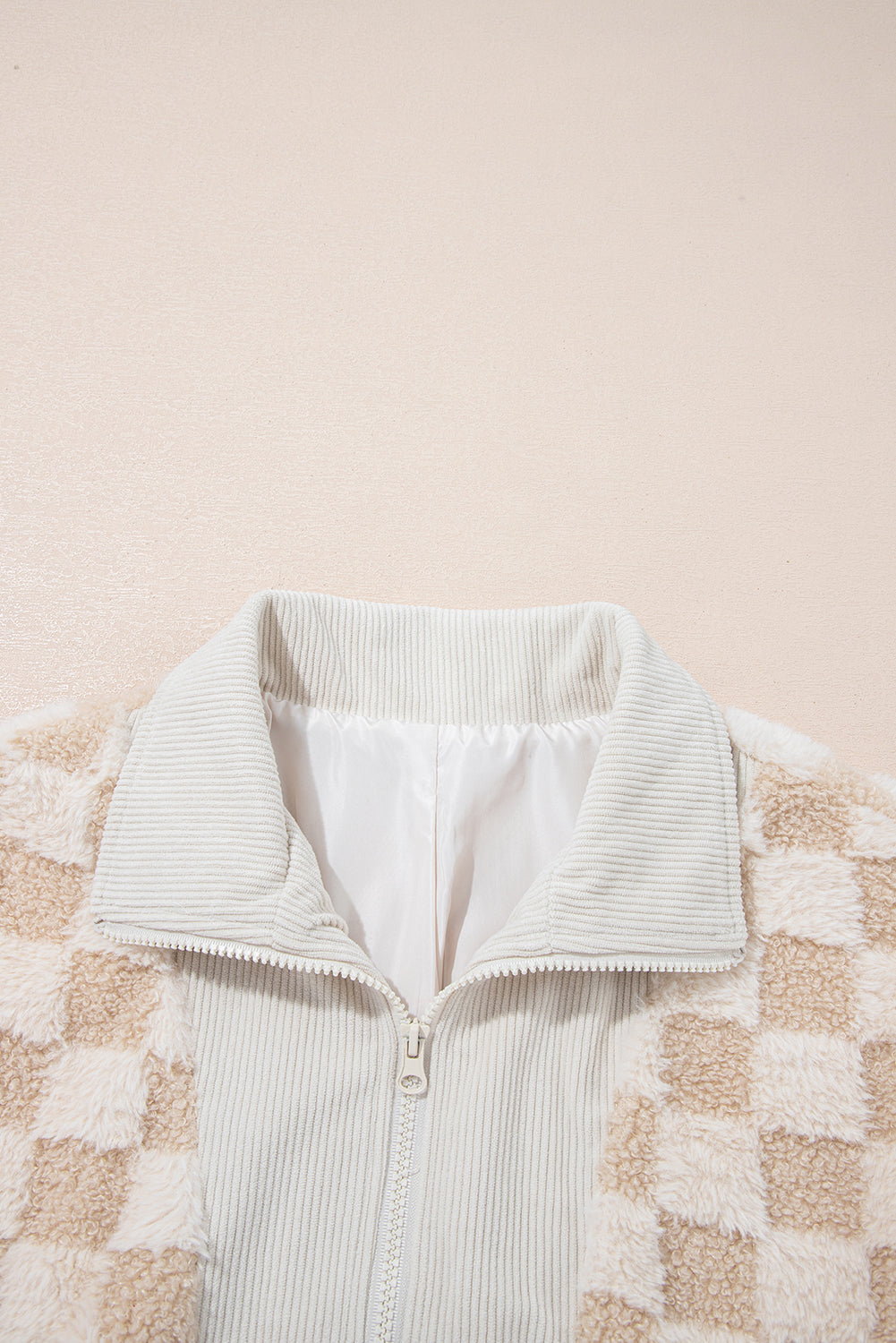 Khaki Checker Sherpa Jacket