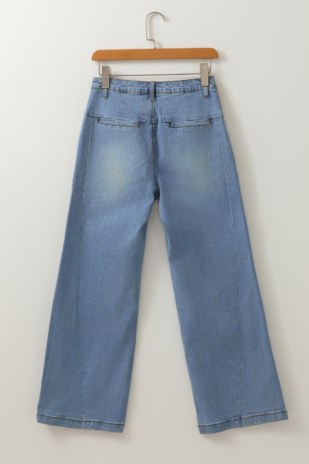 Blue Washed Pleated Wide Leg Jeans