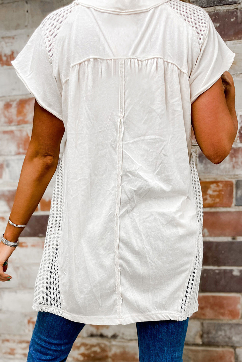 White Hollow Knit Tunic Top