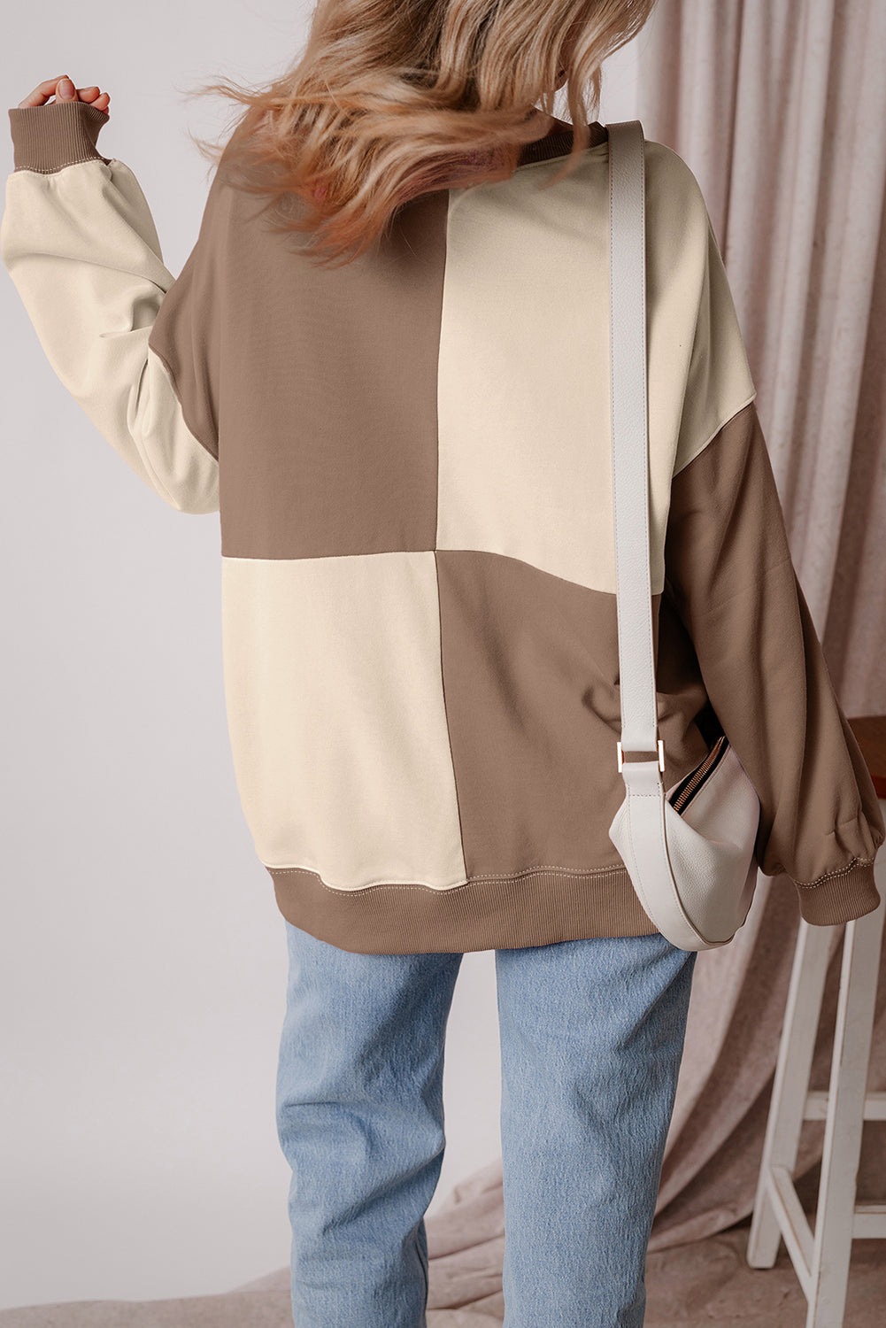 Parchment Colorblock Henley Oversize Sweatshirt