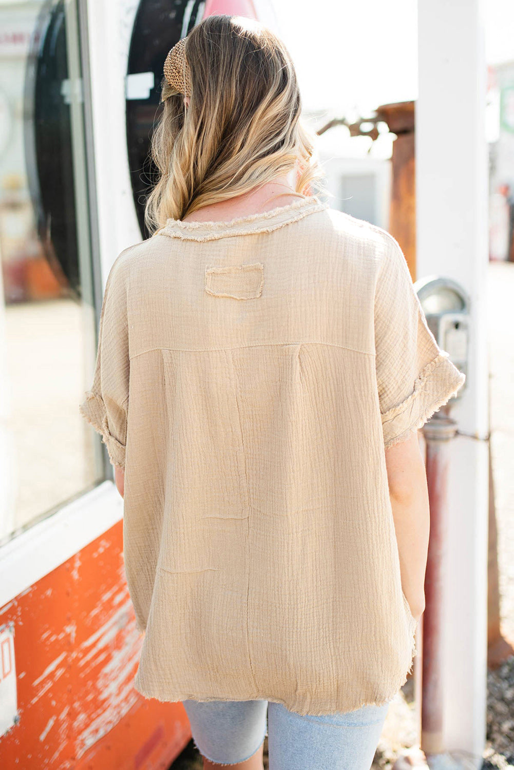 Parchment Textured Frayed Top