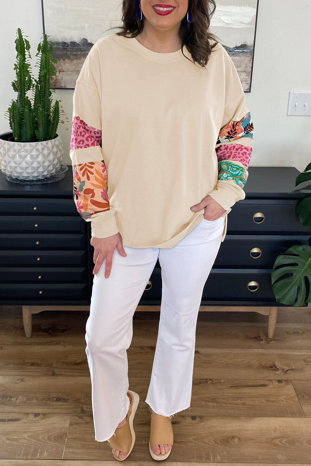Beige Patchwork Sweatshirt
