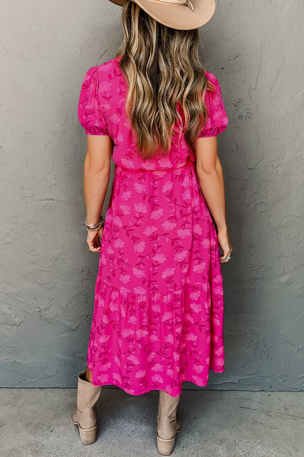 Rose Red Floral Midi Dress