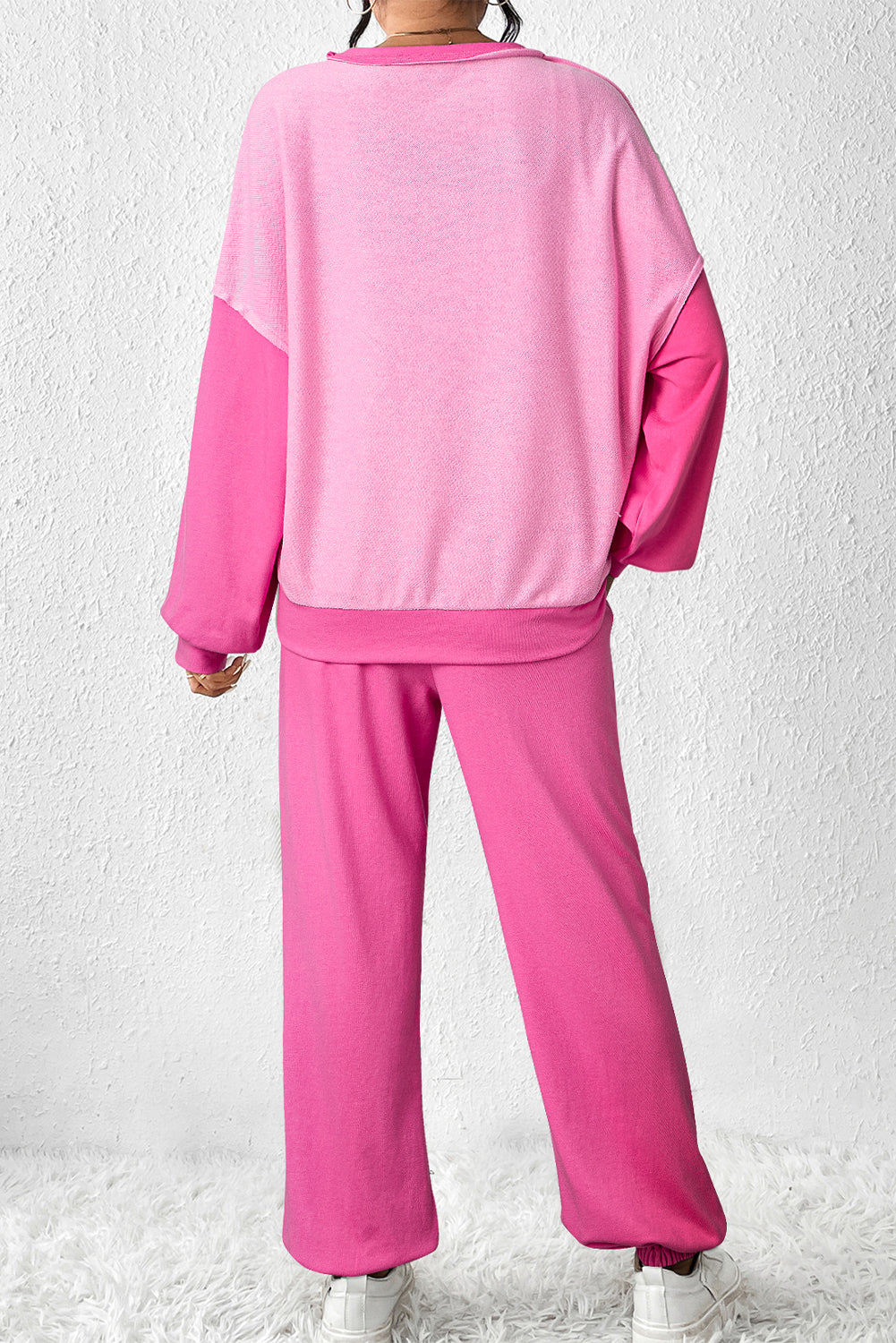Pink Contrast Patchwork Joggers Set