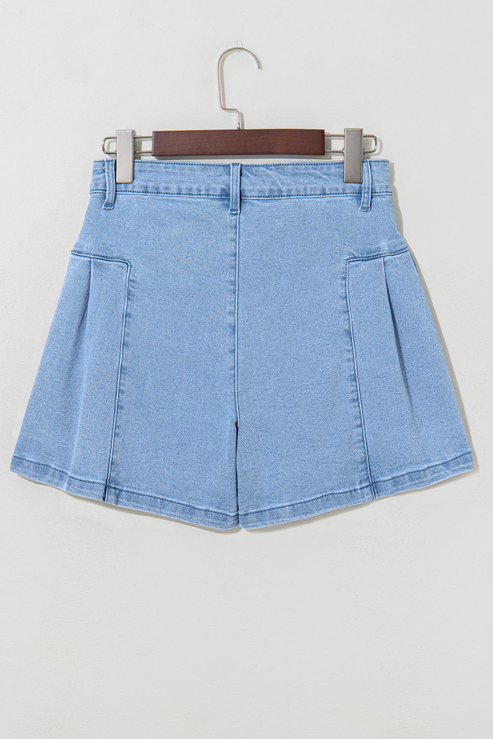 Dusk Blue Pleated Wide Leg Denim Shorts