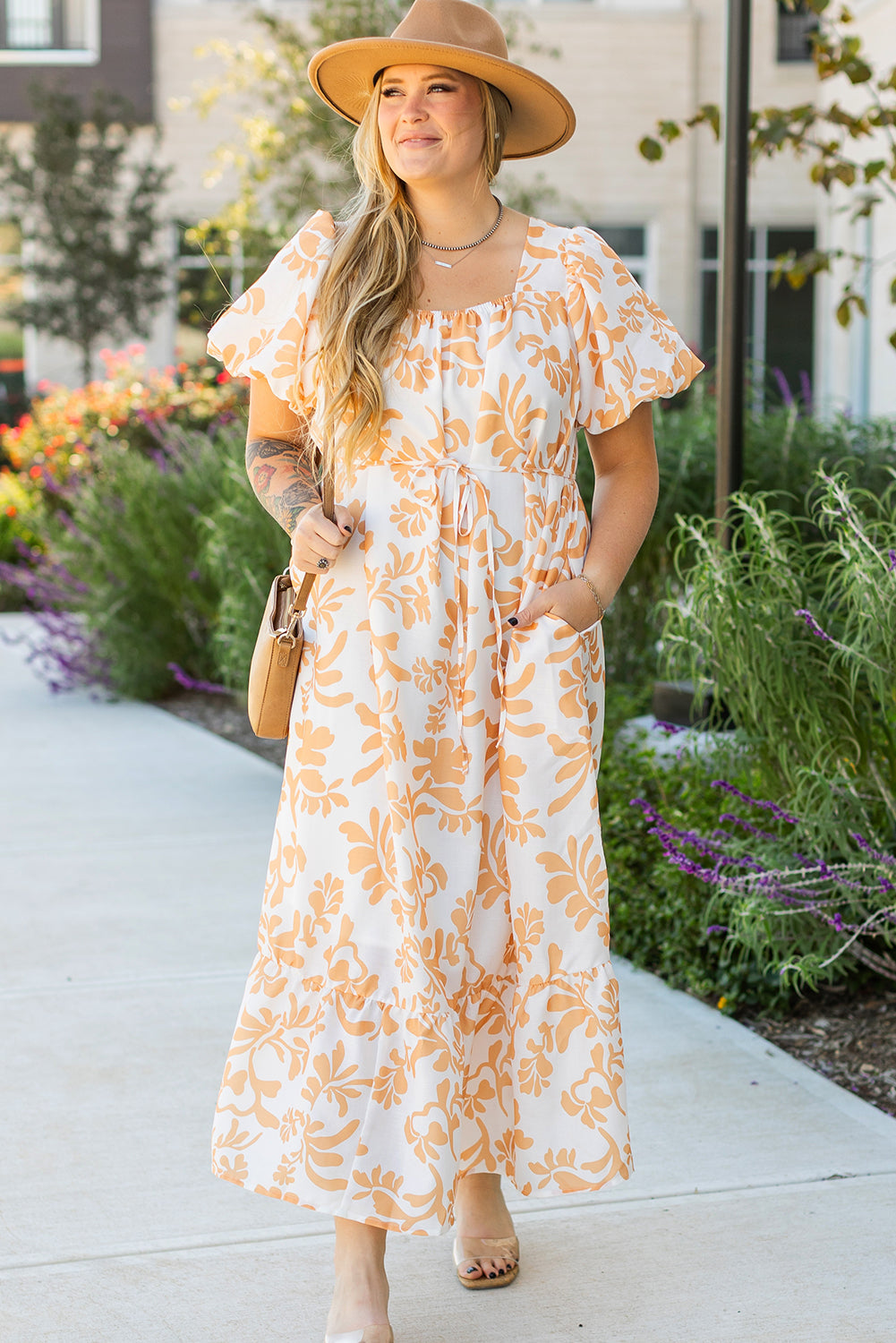 Apricot Floral Maxi Dress