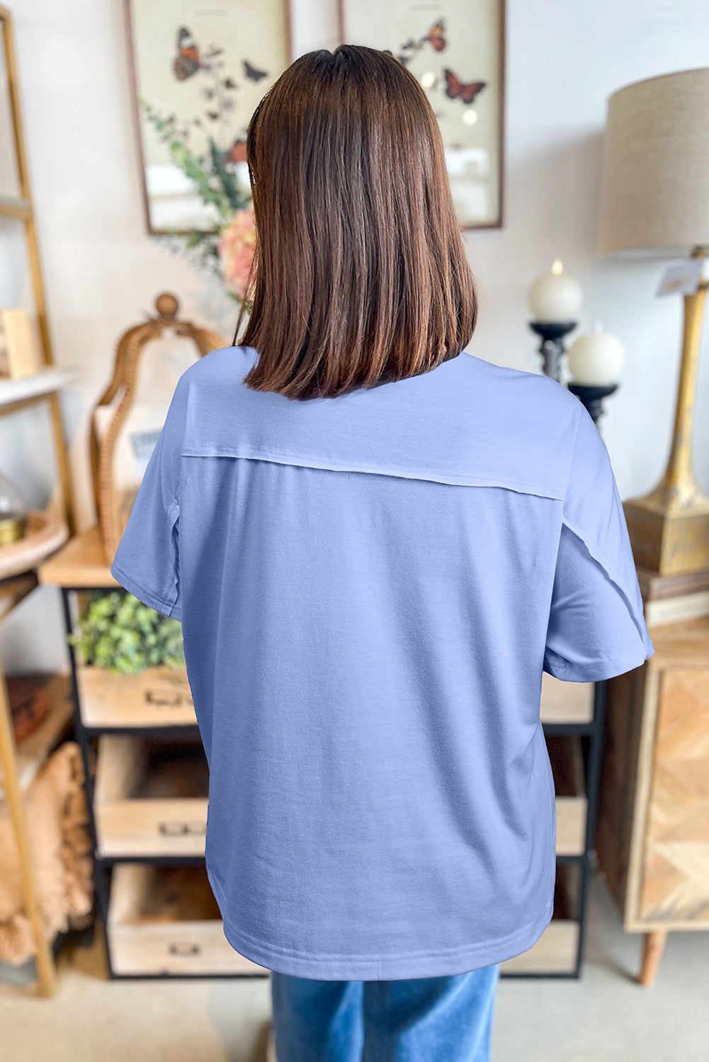 Sky Blue Flower Crew Neck Tee