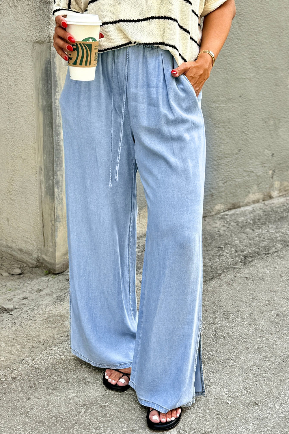 Blue Casual High Waist Loose Jeans