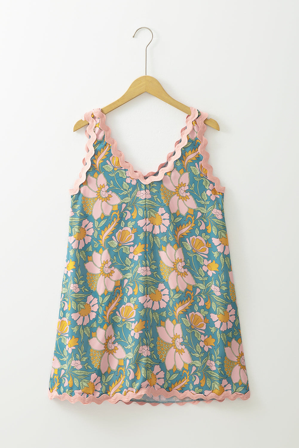 Sky Blue Floral Mini Tank Dress