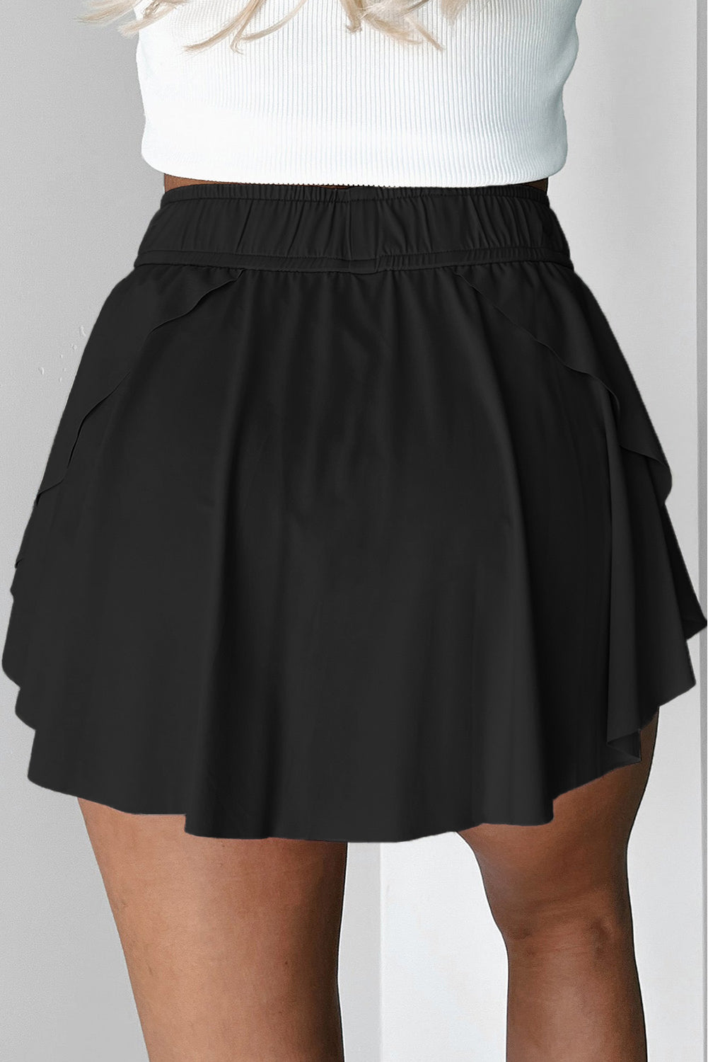 Black Drawstring High Waist Tennis Skorts