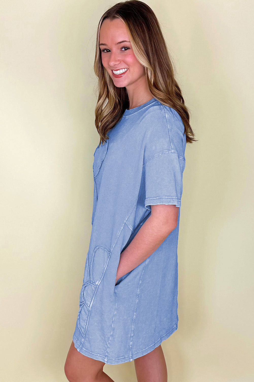 Mineral Wash Flower Mini T Shirt Dress