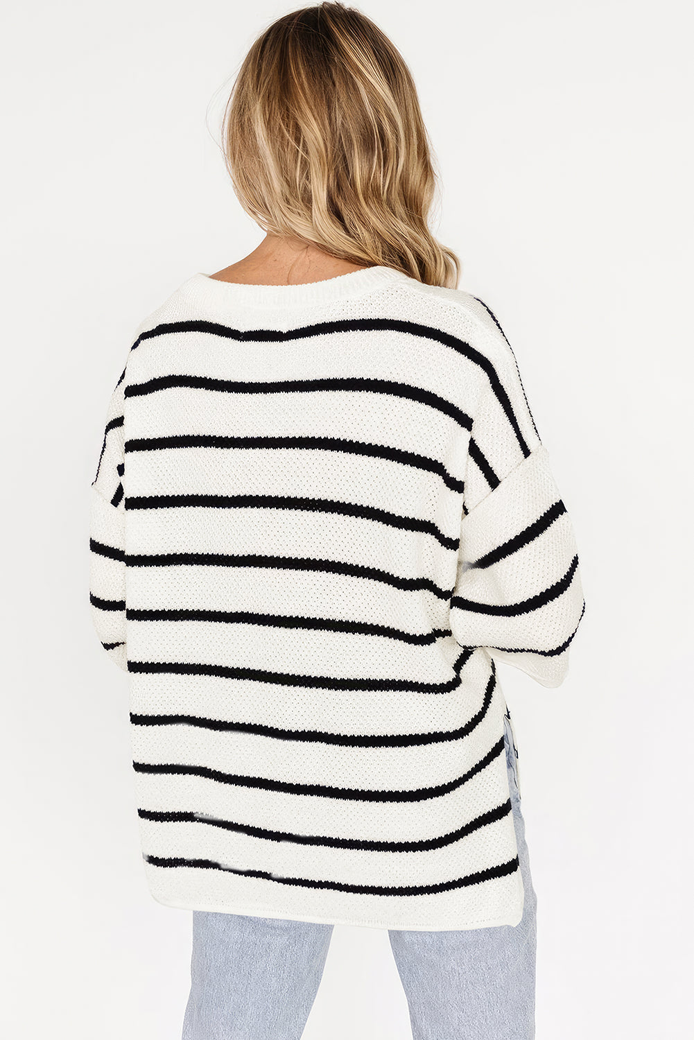 White Stripe Henley Sweater Tee